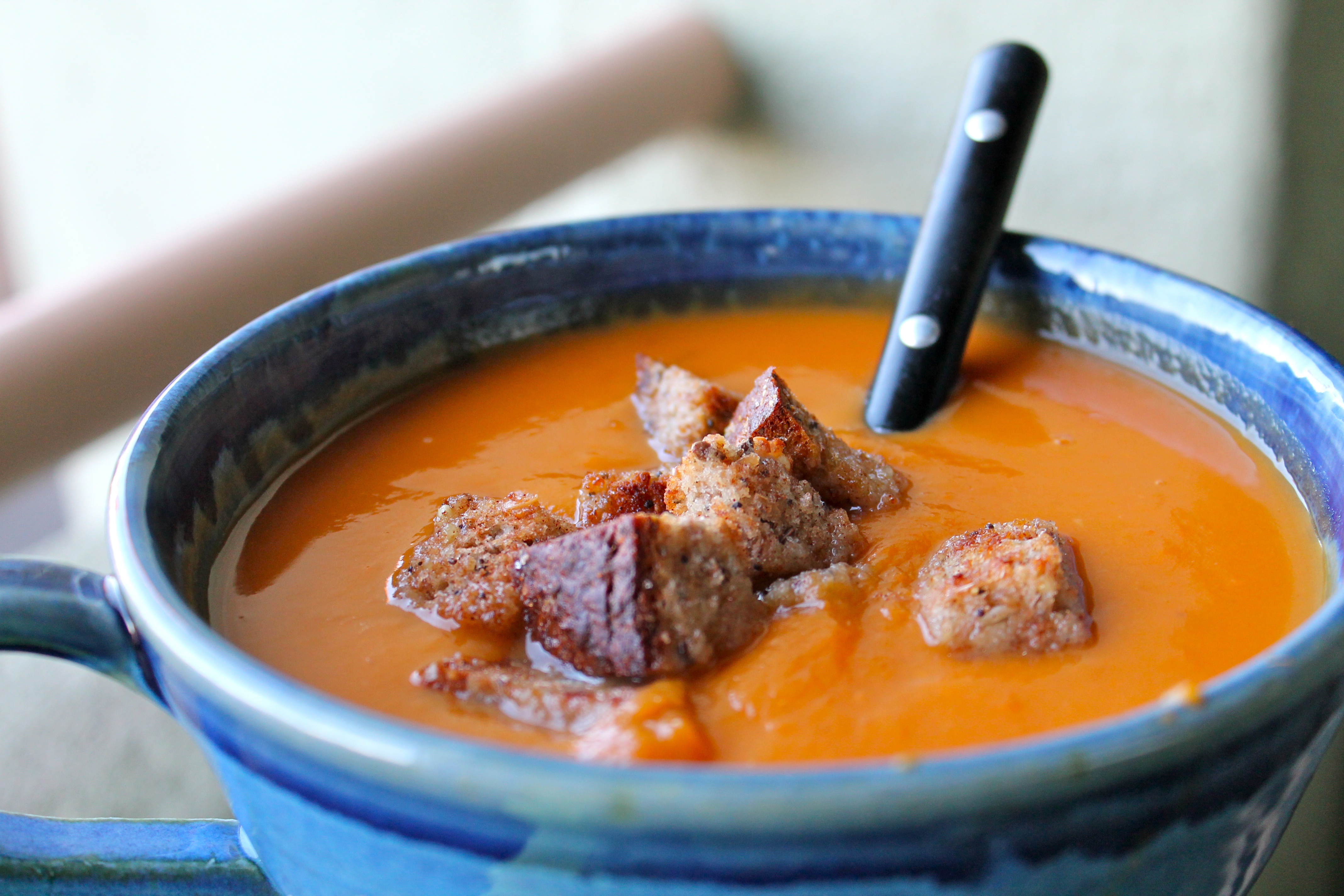 Sweet Potato Bisque with Brown Butter Croutons