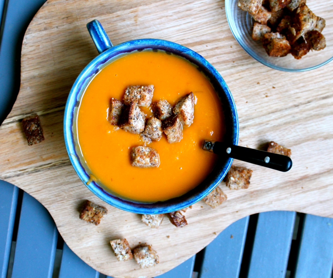 Sweet Potato Bisque with Brown Butter Croutons
